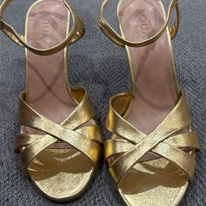 Aqua Metallic Gold Strappy Heels